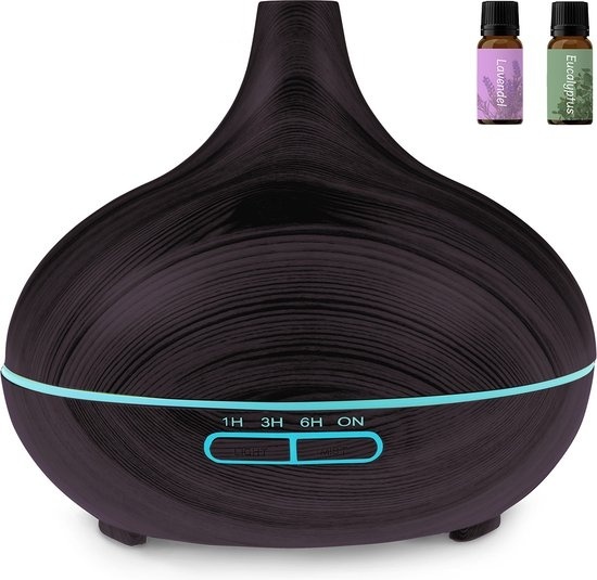 8720195254188 - Aroma Diffuser - 300 ml - Luftbefeuchter - 7 LED Farben - Inkl 2x Öl - Dunkelbraun