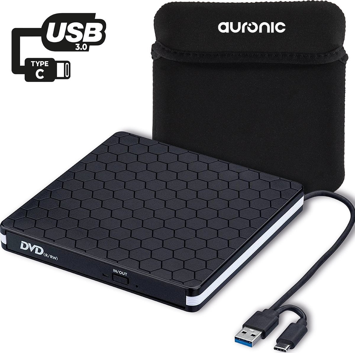 8720195254447 - Externer DVD-Player - Für Laptop und Brenner - USB 30 oder USB C - Windows MacOS & Linux - Inkl Hülle + Kabel