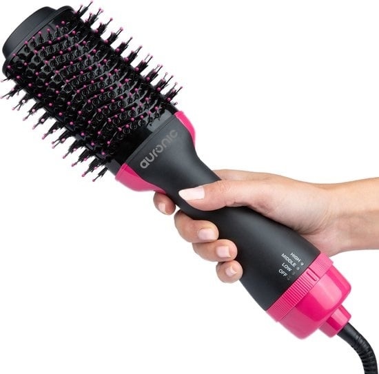 8720195254485 - 3-in-1 Haartrocknerbürste rund - Keramik-Magic-Bürste - Lang Kurz Style Locken - 1000W - Schwarz Pink