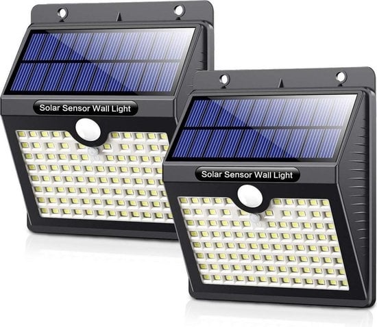 8720195255468 - Solar Außenleuchte mit Bewegungssensor - Wandleuchte mit Sensor - Solar - 97 LEDs - IP65 - 2 Stück - Schwarz