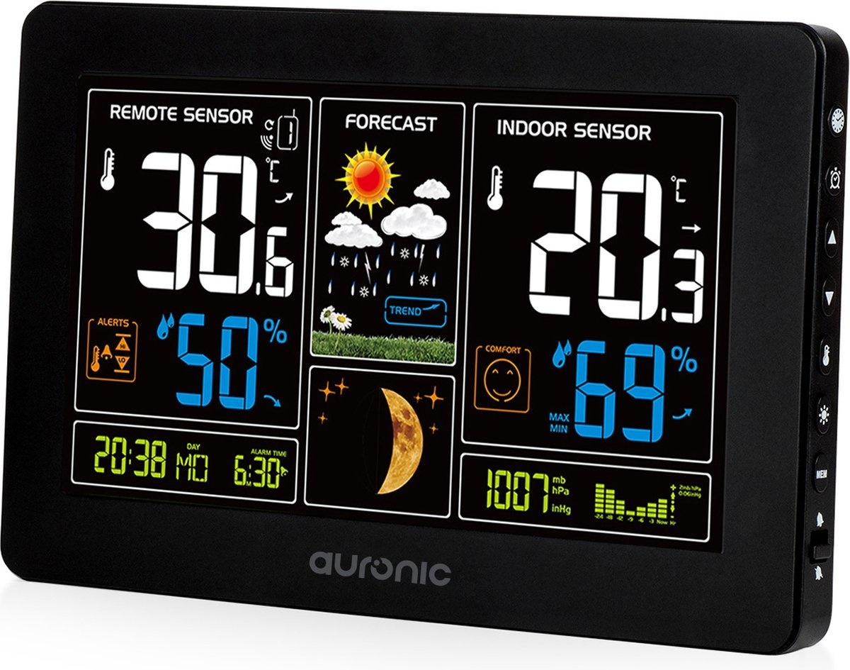 8720195255574 - Wetterstation - Drahtlos - Innen und Außen - mit Sensor - 60M Reichweite - Schwarz