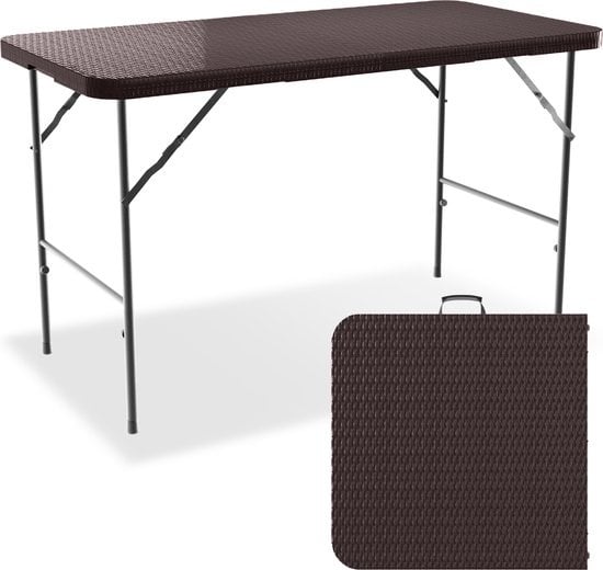 8720195255833 - Klapptisch - Zusammenklappbarer Tisch - 120 cm - Verstellbarer Klapptisch - Campingtisch - 4 Personen - Braun