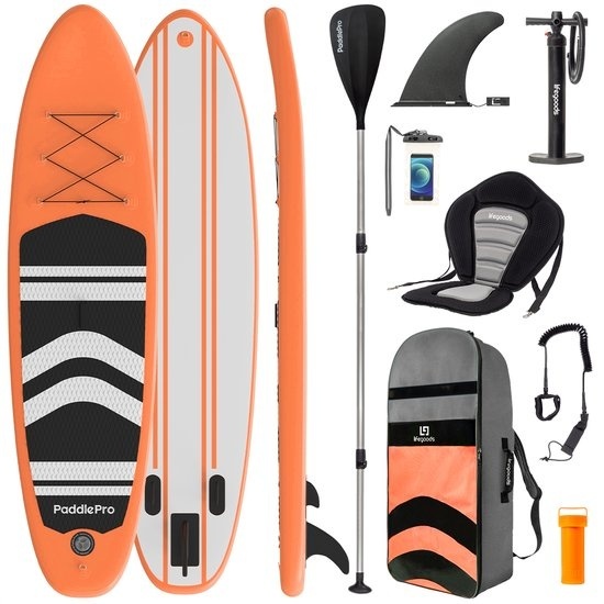 8720195256038 - SUP Board - mit Sitz - Aufblasbares Paddle Board - Komplettset - Max 135KG - 320x81cm - Orange