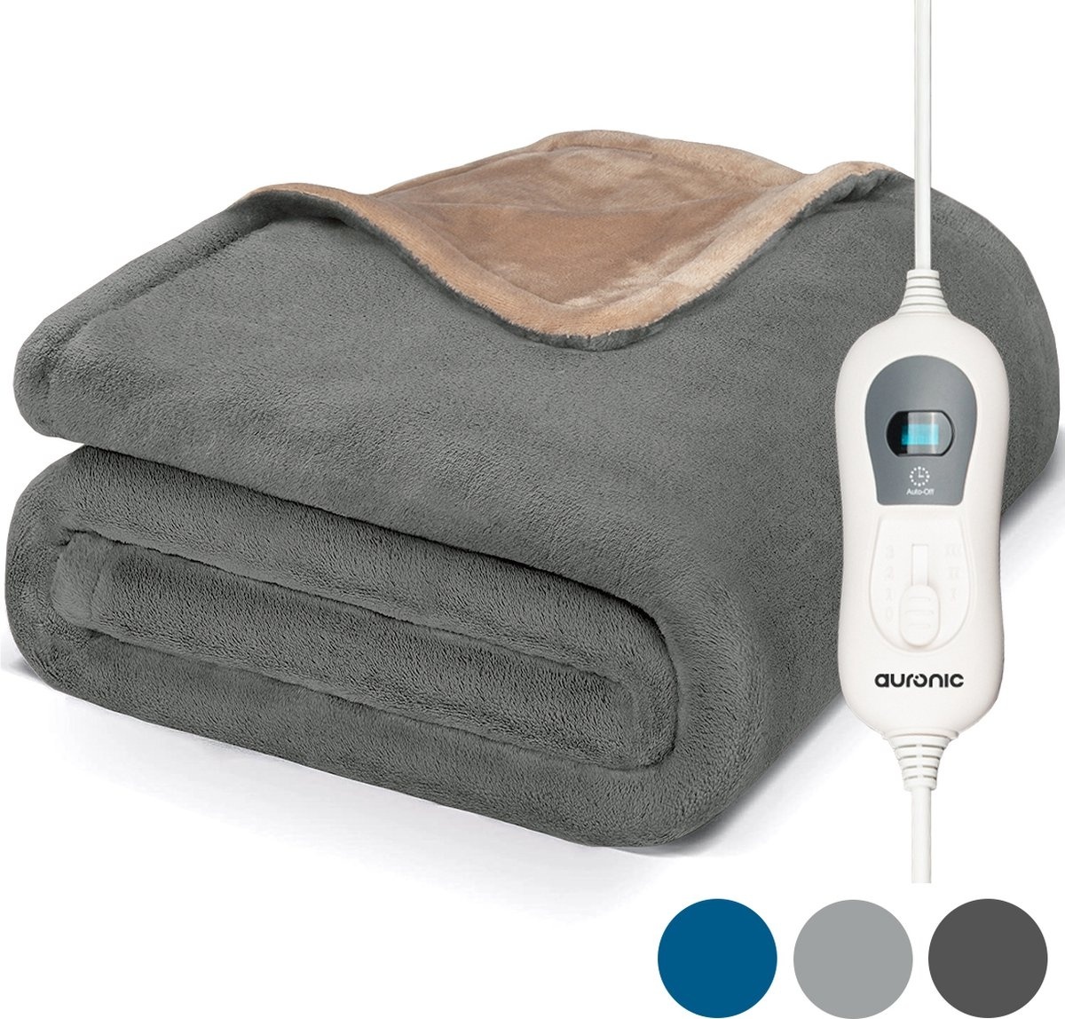 8720195256106 - Electric Heat Blanket - Überdecke - 2 Personen - 3 Stufen - Mit Timer - 200 x 180 cm - Grau