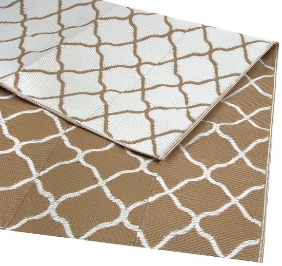 8720195256205 - Outdoor-Teppich - 120x180CM - Gartenteppich - Reversibel - Inkl Tragetasche - Mit Muster - Beige Weiß