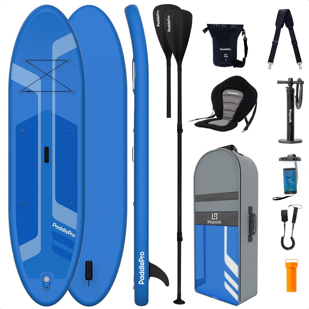 8720195256373 - SUP Board - Deluxe Set - mit Sitz - Aufblasbares Paddle Board - Max 135KG - 320x81cm - Blau