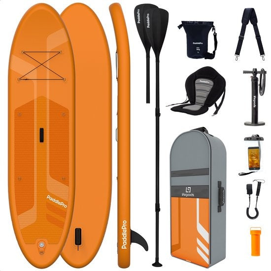 8720195256403 - SUP Board - Deluxe Set - mit Sitz - Aufblasbares Paddle Board - Max 135KG - 320x81cm - Orange