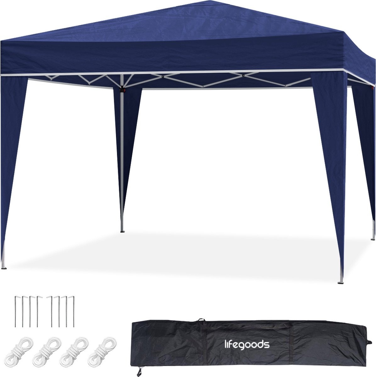 8720195256625 - Partyzelt - Pavillon - 3x3 m - leicht aufbaubar - faltbar - wasserdicht - Tragetasche mit Rädern - blau