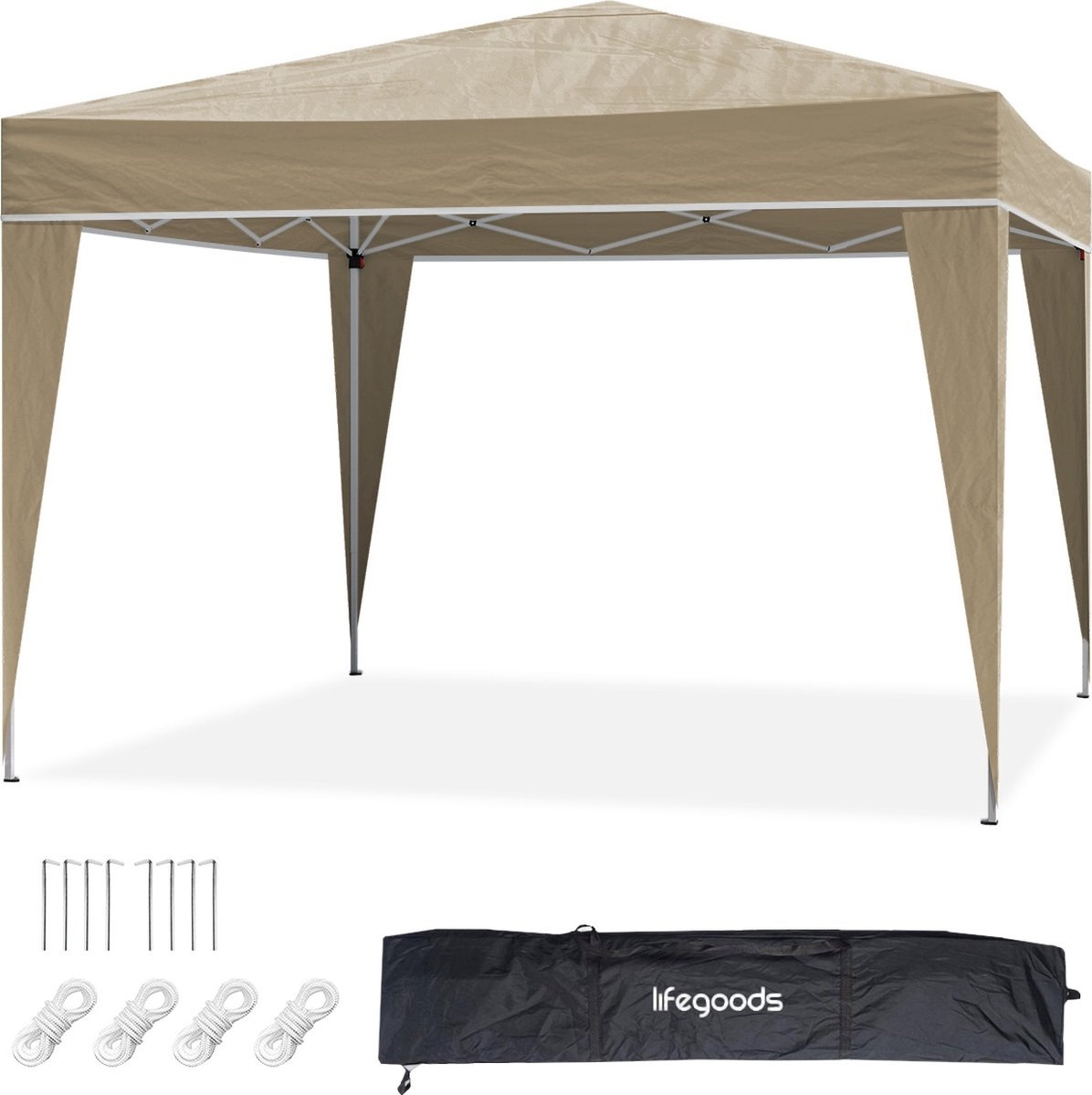 8720195256649 - Partyzelt - Pavillon - 3x3 m - leicht aufbaubar - faltbar - wasserdicht - Tragetasche mit Rädern - Beige