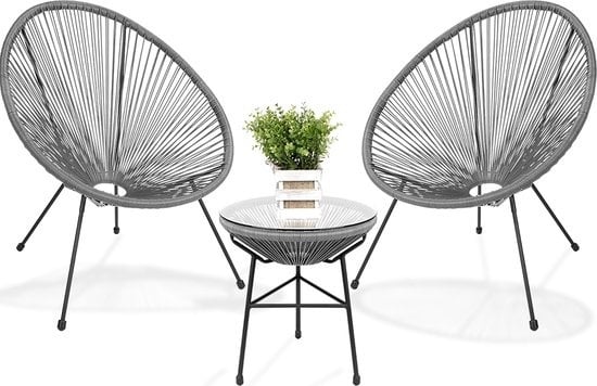 8720195256670 - Acapulco Chair Bistro Set - Gartenstühle - Gartenset mit Beistelltisch - 3-teilig - Grau