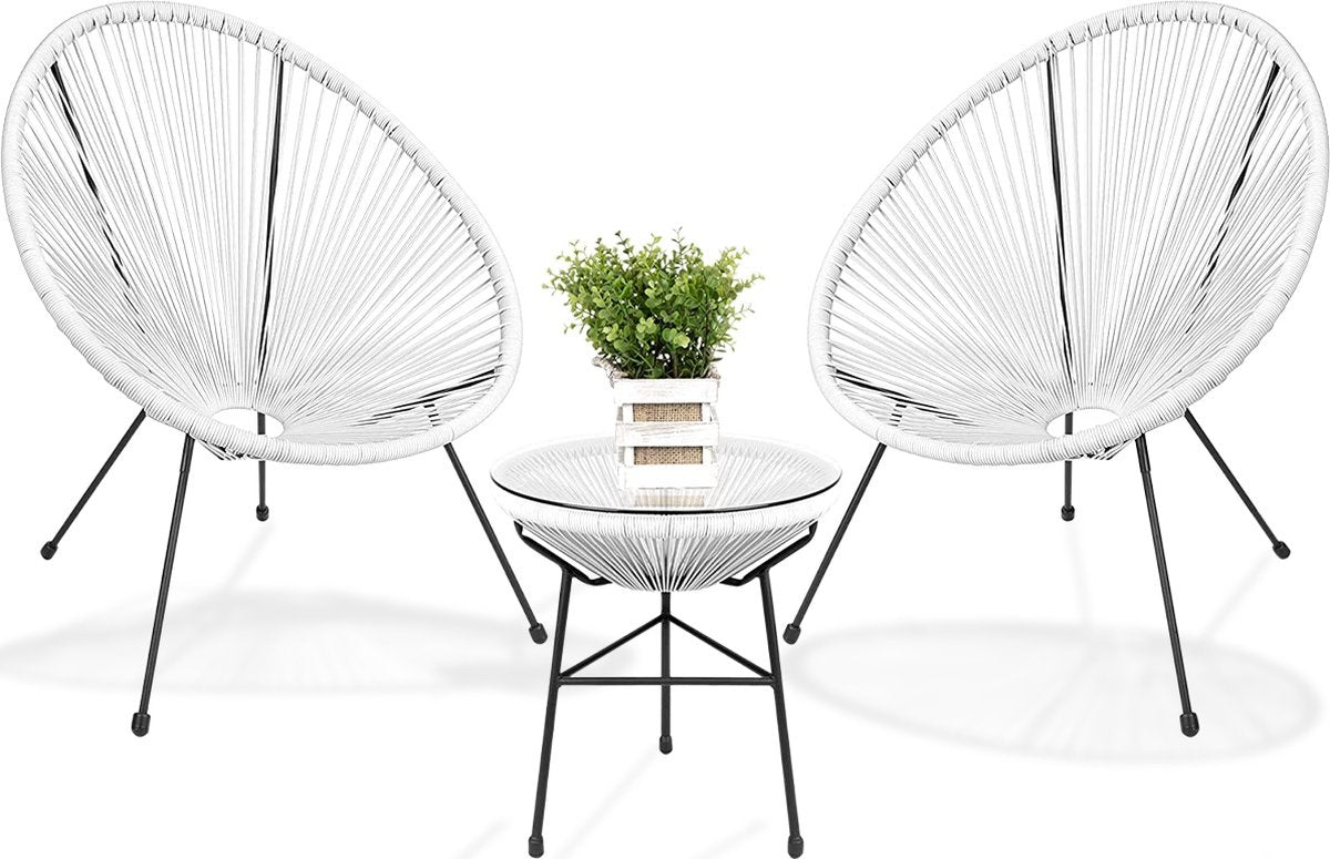 8720195256687 - Acapulco Bistro Set - Gartenstühle - Gartenset mit Beistelltisch - 3-teilig - Weiß