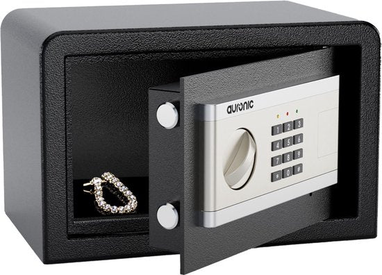 8720195256816 - Electronic Safe - Zahlenschloss - Schlüssel - Wandmontage - 43cm Tür - 130dB Alarm - 8L - 31x20x20cm - 45KG - Stahl - Schwarz