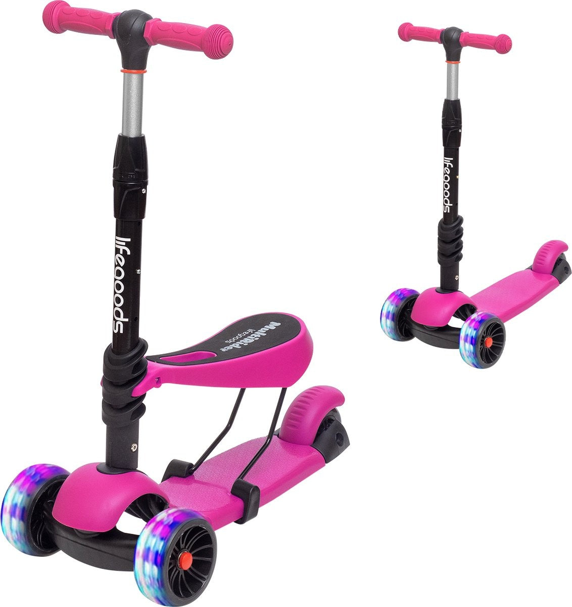 8720195257325 - MultiRider Kinder-Roller - Stufe 3-8 Jahre - verstellbarer Sitz - leuchtende Räder - Jungen Mädchen - Pink