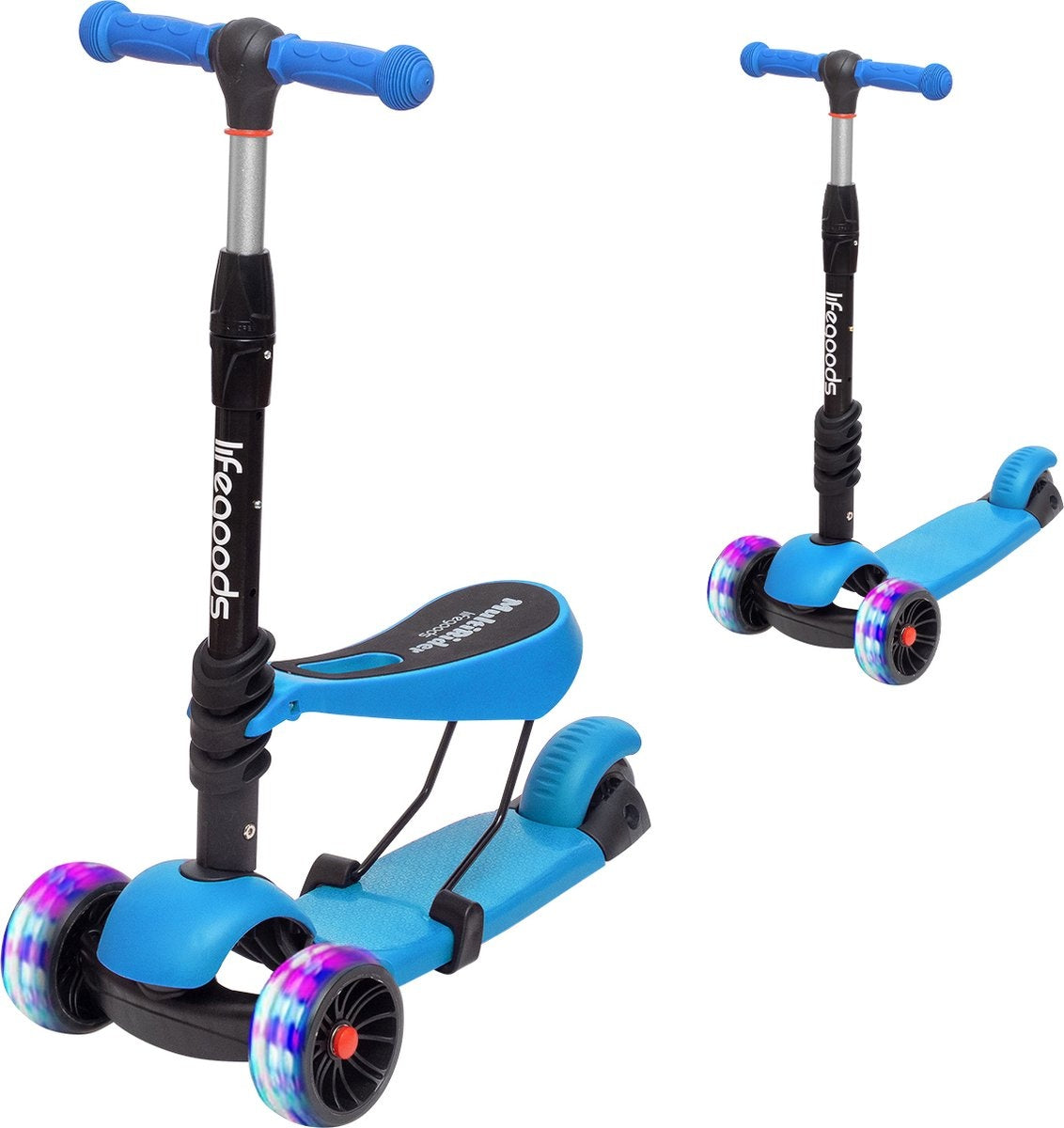 8720195257332 - MultiRider Kids Scooter - Stufe 3-8 Jahre - Verstellbarer Sitz - Leuchtende Räder - Jungen Mädchen - Blau