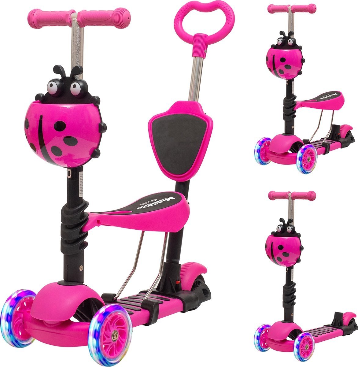 8720195257363 - MultiRider - Kinderroller mit Lenker - 3 -8 Jahre - Jungen Mädchen - 3 leuchtende Räder - Pink