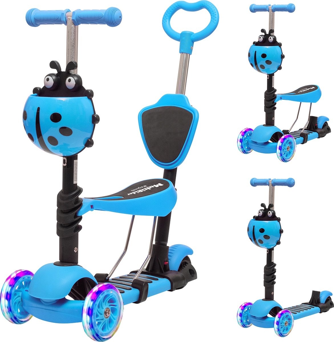 8720195257370 - MultiRider - Kinderroller mit Schiebestange - 3 -8 Jahre - Jungen Mädchen - 3 leuchtende Räder - Blau