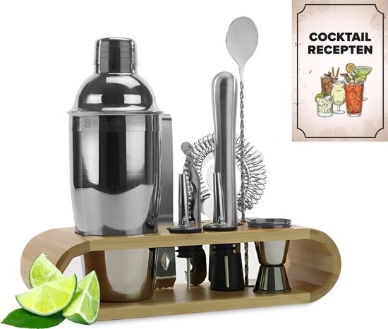 8720195257554 - Cocktail Set mit Cocktail Shaker - 11 Teile - Komplettset - Geschenkverpackung - Hellbraun Bambus