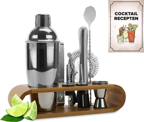 8720195257561 - Cocktail Set mit Cocktail Shaker - 11 Teile - Komplettset - Geschenkverpackung - Naturholz