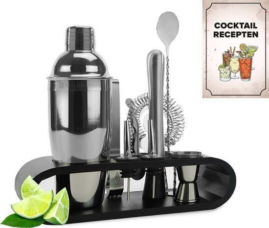 8720195257578 - Cocktail Set mit Cocktail Shaker - 11 Teile - Komplettset - Geschenkverpackung - Schwarz Bambus