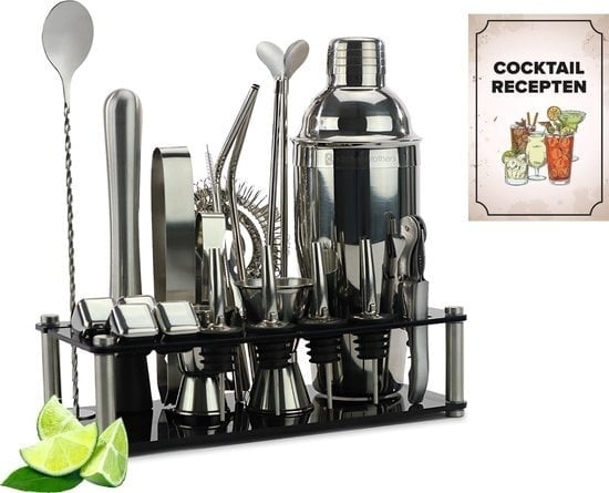 8720195257608 - Cocktail Set mit Cocktail Shaker - 24 Teile - Umfassendes Set - Geschenkverpackung - Schwarz Acryl