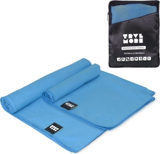 8720195258179 - Mikrofaser-Reisehandtuch-Set - 2 Stück - Groß (75 x 150 cm) & Extra groß (90 x 180 cm) - Mikrofaser - Blau