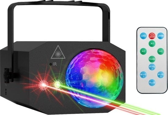 8720195258506 - LED Disco Licht - Party Laser - Kinder - Partybeleuchtung - Disco Licht - Ferngesteuert und Musikgesteuert - 3 Meter Kabel