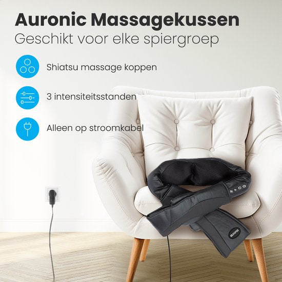 8720195258759 - Shiatsu Massagekissen - Elektrisches Nackenmassagegerät - Massagegeräte - Nacken- und Schultermassagegerät - Infrarot - Schwarz