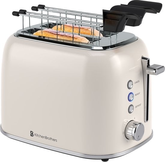 8720195258797 - Toaster mit Sandwich-Clips â€“ Toaster â€“ 6 Heizstufen â€“ breite Schlitze â€“ Sandwichmaker-Toaster â€“ 870 W â€“ Beige