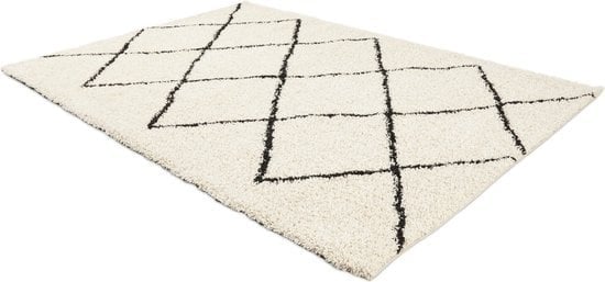 8720195382270 - - Teppich Aarhus - Hochflor - Geometrische Linien - Creme und Schwarz - Florhöhe 2 cm -160 x 230 cm