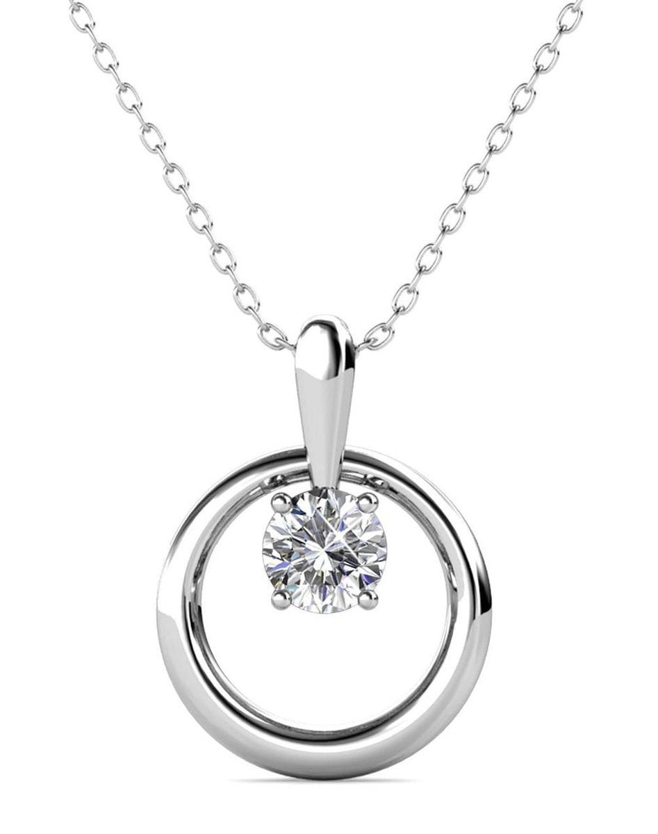 8720246680126 - Damenhalskette mit rundem Anhänger - Kalpa Camaka Kristall - Silber - 18K Weißgold vergoldet - Damenhalskette Silber - Schmuck - Halskette - Luxuriöse Geschenkbox - Geschenkbox - Exklusive Geschenkbox - Schöne Geschenkverpackung