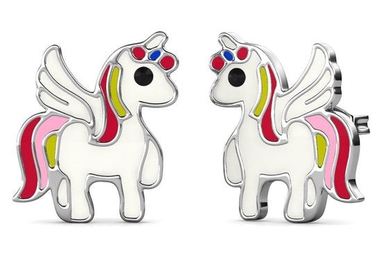 8720246681147 - Yolora Kinder Einhorn Ohrringe - Kalpa Camaka Kristalle - Multi Silber - 18K Weißgold vergoldet - Kind - Mädchen Einhorn Ohrstecker Silber - Schmuck Kinder - Luxus Geschenkbox - Geschenkbox - Geschenkbox - Schöne Geschenkverpackung