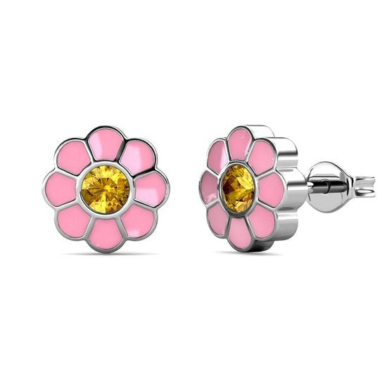 8720246681253 - Kids Pink Floral Earrings - Kalpa Camaka Crystals - 18K Weißgold vergoldet - Kind - Mädchen Ohrstecker Farbe Silber - Schmuck Kinder - Luxus Geschenkbox - Geschenkbox - Geschenkverpackung - Schöne Geschenkverpackung