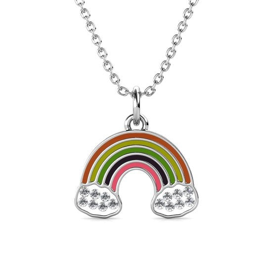 8720246681352 - Kinder-Halskette für Mädchen mit Regenbogen-Anhänger und Kalpa Camaka Kristallen - Farbe Silber - 18K Weißgold vergoldet