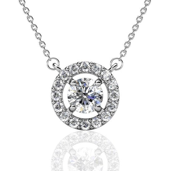 8720246683158 - Damenhalskette mit rundem Anhänger und Kalpa Camaka Kristallen - Farbe Silber - 18K Weißgold vergoldet - Geschenk zum Muttertag