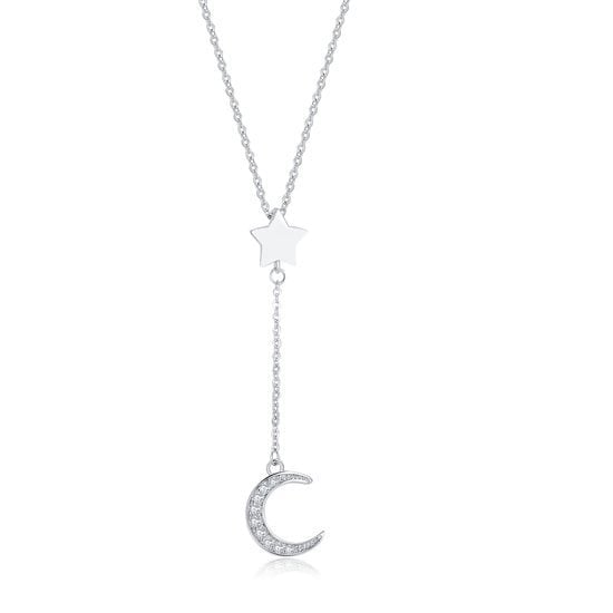 8720246688634 - Elegance Halskette mit Mond-Anhänger und Kalpa Camaka Kristallen - Silber - 18K Weißgold vergoldet - Damenhalskette Silber - Halskette - Schmuck - Luxus Geschenkbox - Geschenkbox - Geschenkbox - Schöne Geschenkverpackung