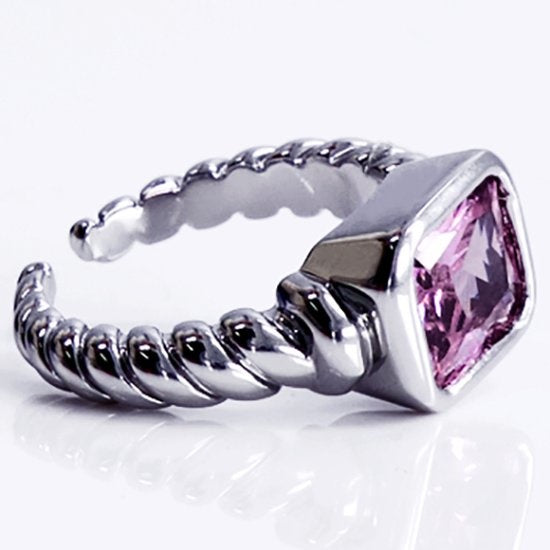 8720246689136 - Verstellbarer Damenring Cepina Silber - Ring mit rosa Zirkonia-Kristall - Silberner Damenschmuck - Wasserfester Edelstahl - Lieferung in luxuriöser Geschenkbox - mit Schmuckkästchen - Edelstahlschmuck - Accessoires