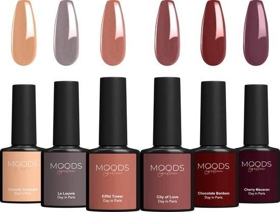 8720254311159 - Moods Gellac 6-teiliges Set - Gel-Nagellack - Dunkle Nude-Farben- 8ML - Day in Paris - Gellac - Nägel - Gel Polish Starter Pack - Karamellfarben