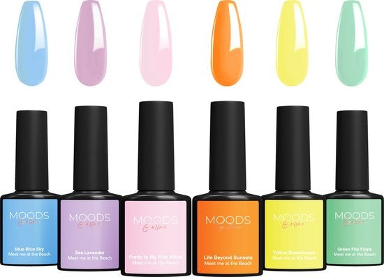 8720254311180 - Moods Gellac 6-teiliges Set - Gel-Nagellack - 8ML - Meet me at the Beach Edition - Gellac - Nägel - Gel Polish Starter Pack - Sommerfarben