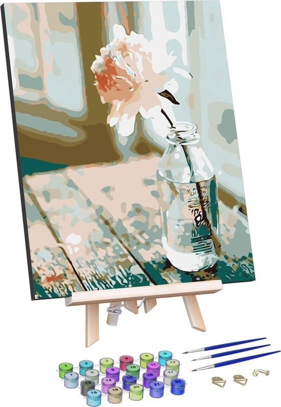 8720254311548 - Malen nach Zahlen Erwachsene - Vase - Mit Rahmen Staffelei und Pinsel - Leinwand Malerei Leinwand - Farben nach Zahlen - 40x50cm