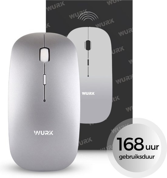 8720254311951 - Wurk Kabellose Maus – Wiederaufladbar – Bluetooth 40 – 24GHz – USB – Kabellos – Computermaus – Laptop – PC – Silber