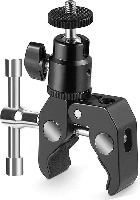 8720254571980 - Garpex® Universal-Stativklemme für Action-Kamera - Rohrklemme mit Kugelkopf - Super Clamp Mount - Maximaler Rohrdurchmesser 4 cm - Geeignet für verschiedene Action-Kameras