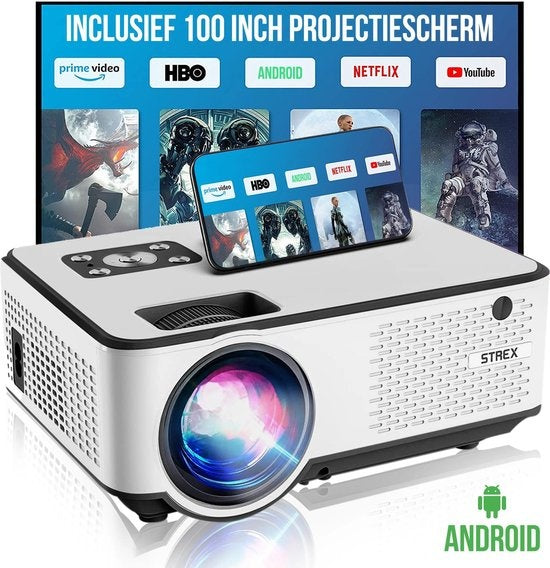 8720254661131 - Beamer ANDROID - Eingang zu Full HD - 7000 Lumen - Streaming von Ihrem Telefon mit WiFi - Mini Projektor - Inkl 100 Projektionsfläche