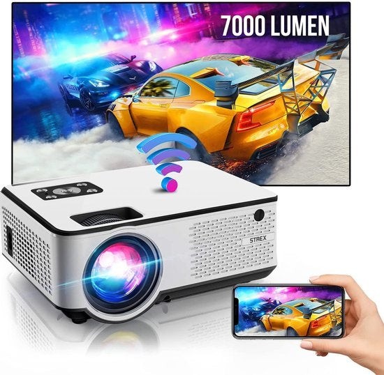 8720254661278 - Beamer - HD 1920x1080P - 7000 Lumen - Streamen Vanaf Je Telefoon Met WiFi - Mini Projector - Incl 100 Projectiescherm