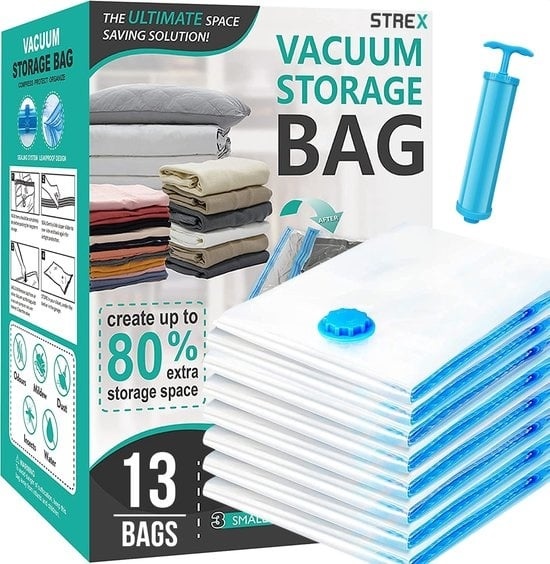 8720254661315 - Vacuum Bags Duvets & Clothes - 14 Stück   4 Größen - Reisebeutel   Vakuumbeutel - inkl Handpumpe