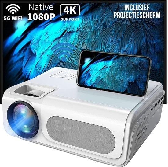 8720254661346 - Beamer - Native 1080P   4K Unterstützung - 15000 Lumen - Streaming von Ihrem Telefon mit WiFi - Mini Projektor - Inkl 100 Projektionsfläche