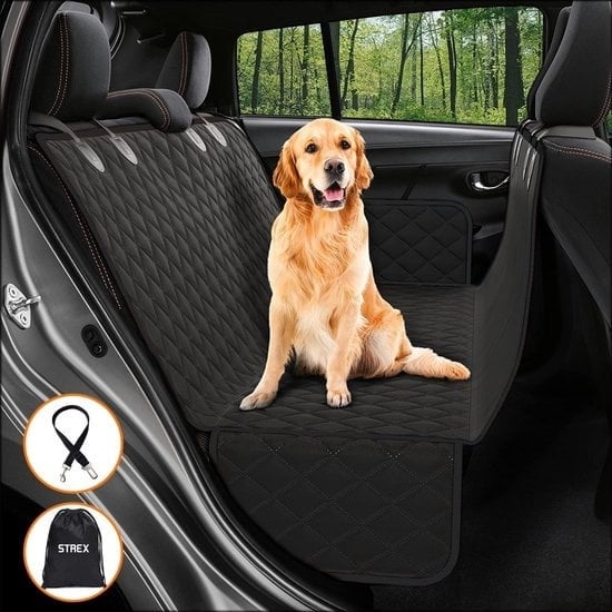 8720254661421 - Hundedecke Auto Rücksitz und Kofferraum - 137 x 147 CM - Schutzhülle - Hundedecke - Auto Autoteppich Rücksitz - Inkl Hundeleine und Aufbewahrungstasche - SCHWARZ