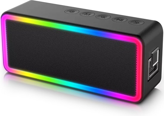 8720254661988 - Tragbarer Bluetooth-Lautsprecher RGB - Drahtloser Lautsprecher mit Beleuchtung - wasserdicht - 16 Stunden Akku - 12 W - Bluetooth 50 - FM USB SD AUX