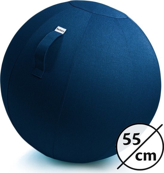 8720254700311 - Backerz® Sitzball Büro und Zuhause 55 CM - Luxus-Yoga-Ball - Sitzball mit Hülse - Ergonomischer Bürostuhl-Ball - Leinen Dunkelblau