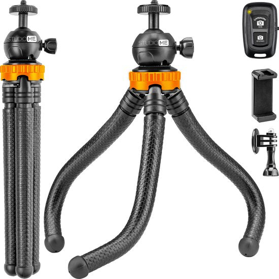 8720254782751 - Studio ME Telefonstativ - 25 cm - Stativ Smartphone - Flexibel - Kamerastativ - Schwarz - Gorillapod - Telefonhalterung - Inkl Bluetooth-Fernbedienung - Stativ Iphone - Stativ Telefon 8720254782751 - Studio ME Telefonstativ - 25 cm - Stativ Smartphone - Flexibel - Kamerastativ - Schwarz - Gorillapod - Telefonhalterung - Inkl Bluetooth-Fernbedienung - Stativ Iphone - Stativ Telefon