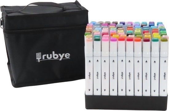 8720254936345 - Rubye® Marker - Dual-Tip Marker - Twinmarker - Alkoholmarker - Farbmarker - Marker für Erwachsene - Etui - 80 Stück